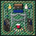 Elegante pañuelo de seda de 90 cm con motivos ecuestres y cosméticos sobre verde bosque - 90cmx90cm / Verde (S1679)