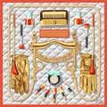 Lujoso pañuelo de seda de 90 cm con motivos ilustrados de equitación y artículos cosméticos - 90cmx90cm / Beige Naranja (S1679)