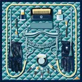 Elegante pañuelo de seda de 90 cm con motivos ecuestres e ilustraciones de maquillaje - 90cmx90cm / Azul (S1679)