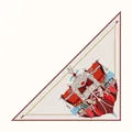 Elegant triangular silk scarf with red nautical ship pattern and blue masonic flags - Beige