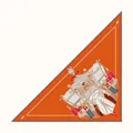 Elegant orange silk triangle scarf featuring a vintage sailing ship and striped border - Orange