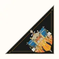 Baroque style silk scarf featuring a gold vintage sailboat and nautical rope borders - Black