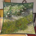 Van Gogh oil painting style silk scarf featuring green grass and butterfly print design - 90*90cm / Oil Painting Series #30