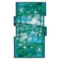 Elegante sciarpa in seta con ninfee di Monet e bordo blu scuro su sfondo bianco - 180x70cm / Ninfee sotto il Salice (S1395)