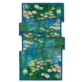 Sciarpa in seta con stampa Ninfee di Monet e bordo blu con eleganti motivi artistici - 180x70cm / Ninfee dello Stagno (S1395)