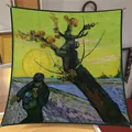 Van Gogh Sower print green silk scarf featuring high-quality impressionist oil painting art - 90*90cm / Oil Painting Series #11