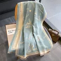 Long light blue jacquard scarf with Eiffel Tower print and delicate fringed edges - Paris Tower Light Blue (S1504 Blue)