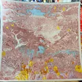 Artistieke zijden en wollen vierkante sjaal van 130 cm met bloemen en stadslandschap - Roze Blauw Illustratie Bos (S1485 Paars)
