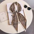 Elegant chiffon long scarf with houndstooth and paisley patterns on a stylish table - Long Narrow Scarf / 14*140cm / Coffee