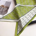 Elegant green and beige floral silk scarf used as a versatile headband or bag ribbon - 147x14cm / Green Plant Pattern Style (LE-108)