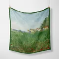 Van Gogh Poppy Field square silk scarf wall art with green borders and metal clips - 53cm / Van Gogh Green Garden