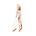 Dunhuang style silk scarf featuring caramel lily floral patterns and wavy grey texture - Thin Long Style / Khaki White Flower