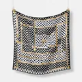 Chique zwart-witte zijden vierkante sjaal met stippen en ketting-riemprint - 55*55CM / Zwart & Wit