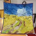 Foulard vintage in seta 90cm con motivo Van Gogh Campo di grano con corvi pittura a olio - Campo di Grano con Corvi