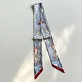 Elegant grey silk twilly scarf with classic equestrian patterns and red borders - Gray
