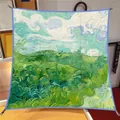 Foulard quadrato in seta 90cm con stampa pittura Van Gogh Campi di grano verdi - 90x90cm / Campo di Grano Verde