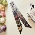 Elegant gradient long silk scarf featuring floral and sun patterns for handbag styling - 6x100cm / Black