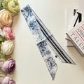Elegant narrow scarf featuring double-sided tiger print and blue stripes for women - 100cmx6cm / Blue