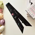 Detail of a black silk twilly with colorful Paris art graffiti and artistic patterns - One Size / Spring Printed Style (S4 Spring Black)