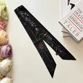 Artistic black twilly silk scarf with starry sky mermaid print and diagonal composition - One Size / Winter Print Style (S4 Winter Black)
