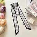 Polka dot skinny silk scarf in black and white geometric pattern for summer styling - Black Polka Dot Style / S795 White