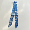 Twilly in raso blu reale con motivi a civetta bianchi per decorare borse eleganti - Azzurro