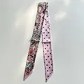 Elegant silk twilly scarf featuring heart patterns and leopard print for handbag handles - 5*95cm / Pink