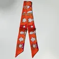 Orange silk twilly scarf with modern art illustrations and pointed ends for women - 80-100cm / Orange
