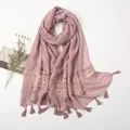 Elegant light purple long scarf with delicate lace embroidery and tassels for women - Leather Purple