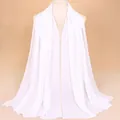 Elegant white chiffon scarf featuring gold rhinestones and sparkling sequin edge - White