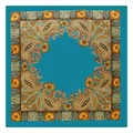 Detailed pattern of a square satin silk scarf with orange paisley on deep blue background - 5#Sky Blue