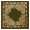 Flat lay of olive green paisley print satin square scarf with vintage floral patterns - Army Green