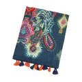 Langer Boho-Schal mit Paisley-Muster und handgefertigten Fransen in Dunkelblau - Bohemisch Dunkelblau Bedruckt (1#) / 180x90cm