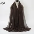 Solid deep brown crinkled cotton linen scarf for women with fringe edge #30 - 180x90cm / Dark Brown (30#)