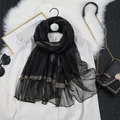 Écharpe élégante en mélange de soie noire avec perles dorées et design en tulle ajouré - Pack de 10 brins / 7#Noir