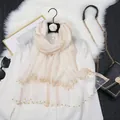 Élégante écharpe en soie blanc cassé avec perles dorées et bordure métallique - Blanc / 190*70cm