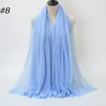 Solid sky blue crinkled cotton scarf with frayed edges on a mannequin stand - 180x90cm / Sky Blue (8#)