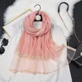 Écharpe en soie rose pâle avec perles dorées et fils lurex pour un style élégant - Rose Clair / 190*70cm