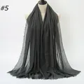 Charcoal grey crinkle cotton linen scarf with frayed edges on a mannequin stand - 180x90cm / Deep Grey (5#)