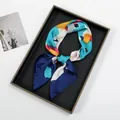 Modern abstract oil painting print square silk scarf with vibrant blue and yellow patterns - Navy Blue Abstract
