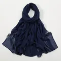 Detail of navy blue chiffon scarf fabric showing sheer texture and elegant drape - 170*70cm / Navy Blue