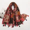 Bohemian paisley scarf with red tassels and ethnic patterns on white background - 180*90CM / Red Black Orange Paisley (XB906-01)