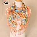 Detail of floral lace mesh scarf featuring vibrant orange fringe and delicate patterns - 138x40cm / Orange (9#)