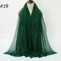 Solid dark green pleated cotton shawl scarf with fringed edges, SKU color #19 - 180x90cm / Deep Green (19#)