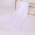 Elegant pure white chiffon scarf with subtle jacquard pattern and premium edge stitching - 150x50cm / White