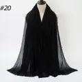 Black crinkled cotton linen shawl with frayed fringe edges for women, item number twenty - 180x90cm / Black (20#)
