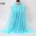 Solid blue wrinkled cotton scarf with frayed edges, style #26, lightweight large shawl - 180x90cm / Lake Blue (#26)