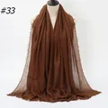 Deep brown cotton linen hijab scarf with crinkle texture and fringe details - 180x90cm / Dark Brown (33#)