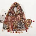 Ethnic printed scarf in bohemian style with earthy tones and decorative tassels - 180*90CM / Earth Tone Paisley Patchwork (XB906-02)
