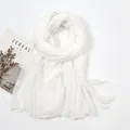 White lightweight cotton linen shawl with delicate star and dot embroidery details - White Embroidered Style (YW165-13)